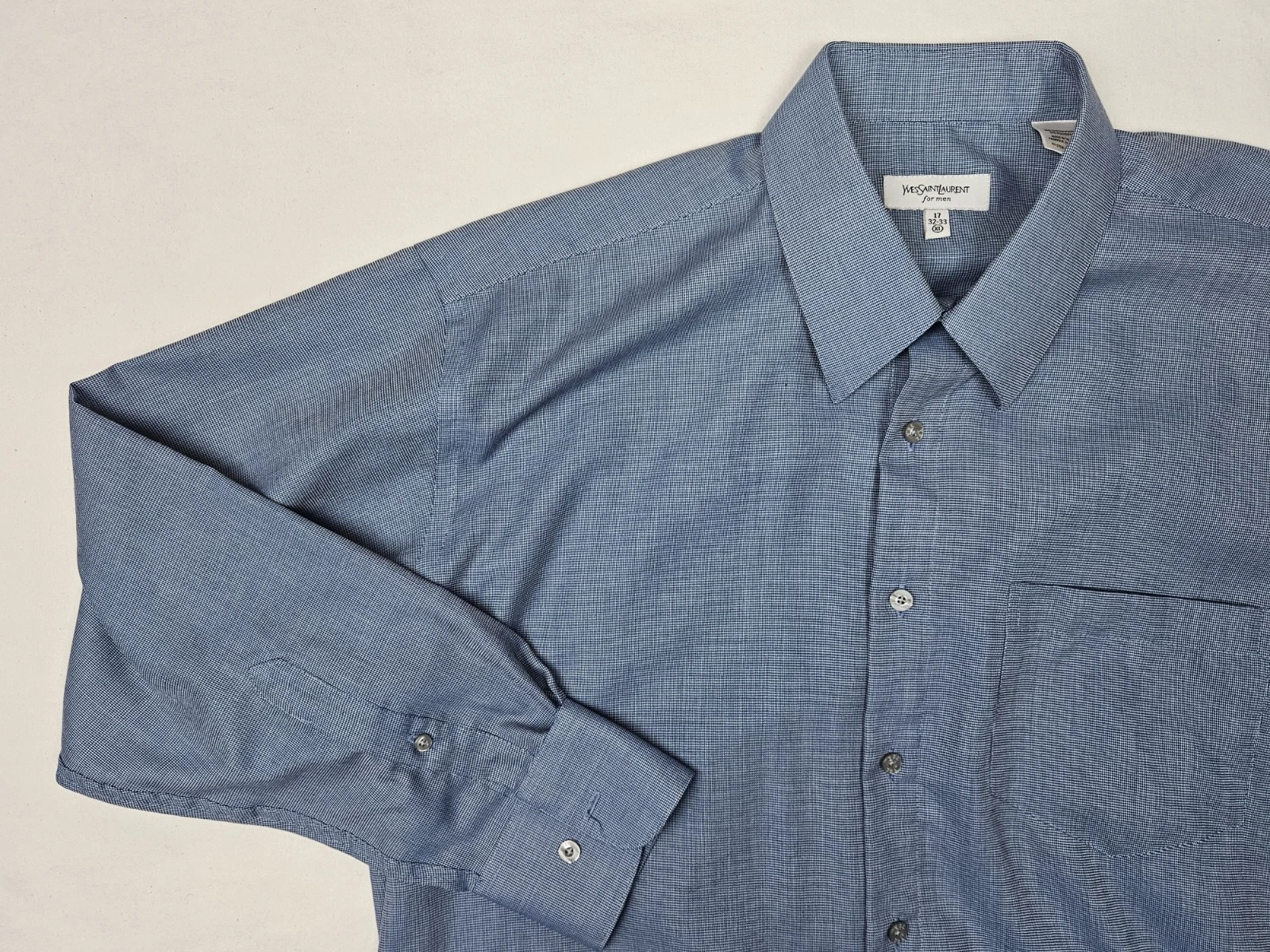 SAINT LAURENT (YSL) Camicia Yves Saint Laurent uomo XL blu con bottoni e quadri camicia elegante