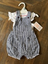 NWT Carter's 2pc Blue Check Overall White Top Set 3m