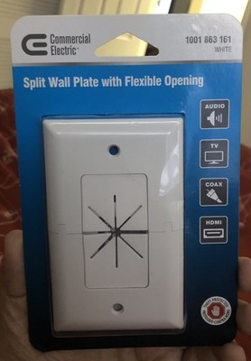 Commercial Electric - Split Wall Plate with Flexible Opening. White Plate New