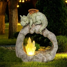 Solar Dragon Garden Statues Outdoor, Resin Dragon Statue Solar Figurine Light...