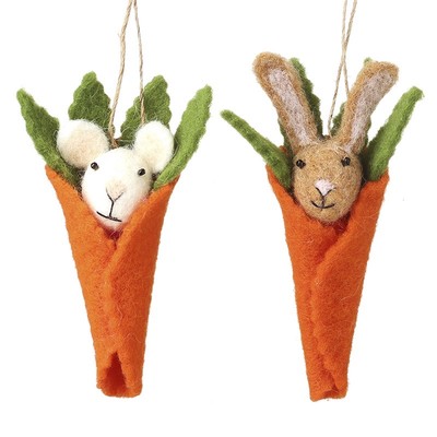 2er Set Filz Mäuse in Karotten hängend Osterdeko Neuheit Ornamente