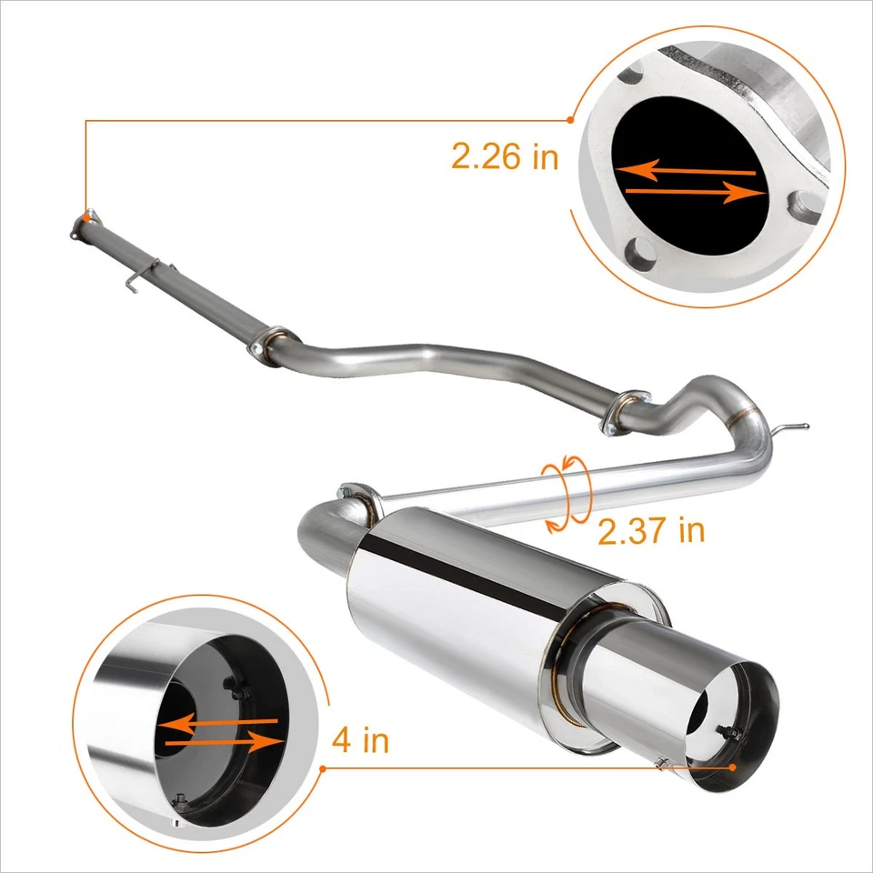 For 89-91 Honda Civic ED 4-Dr Sedan 4" Round Tip Muffler Catback Exhaust System - Image 3 of 4