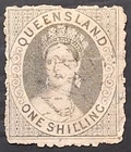 1863 Queensland Australia 1/- Grey Chalon Head stamp P13 No WMK Used Cat £25.00.