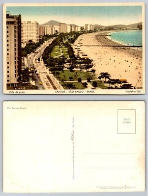 Vintage SANTOS SÃO PAULO Brasil Beach Ocean View Postcard Fotolabor