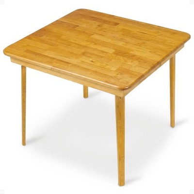 MECO Stakmore Classic Straight Edge Solid Wood Folding Card Table, Oak (Used)