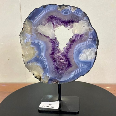 #ad 2.62LB Natural Agate Amethyst Cave Crystal Slice Crescent shaped Hand Cut Repai $257.00