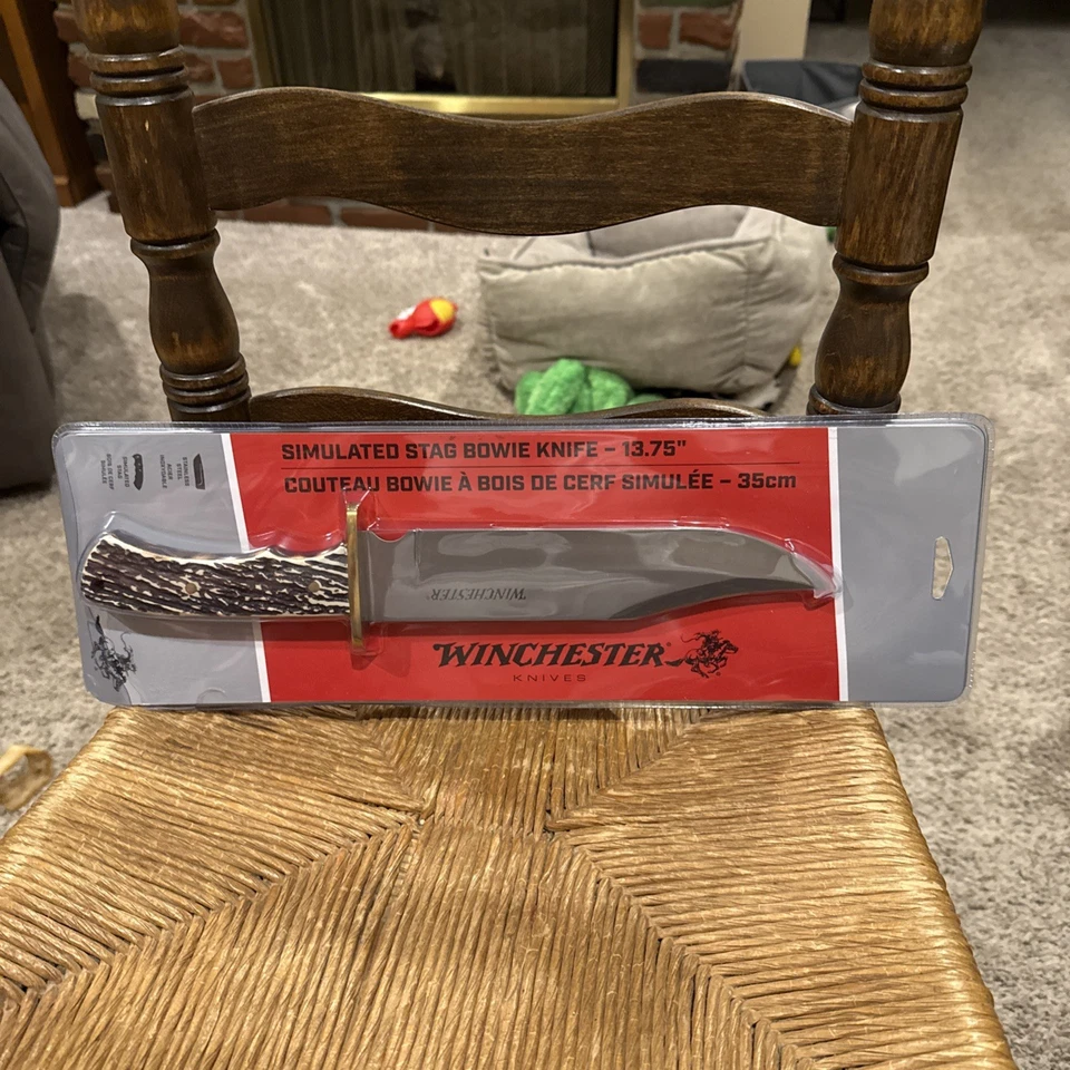 Cuchillo de caza Winchester 13,75" XL imitación hueso de ciervo clip punta Bowie desollado Foto 3 de 4
