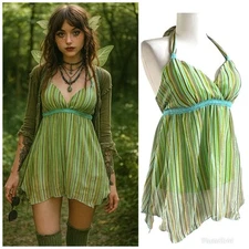 Jordache Y2K Babydoll Sheer Top M Green Fairycore Grunge Festival Indie Vtg