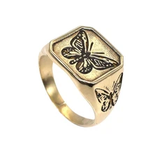 Butterfly Signet Brass Square Ring Insect Lover Gift Jewelry Ring US 8 Q778