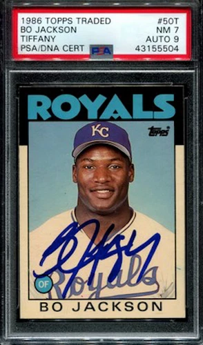 1986 Topps Traded Tiffany BO JACKSON Signed Rookie PSA 7 DNA 9 AUTO (pop:14)