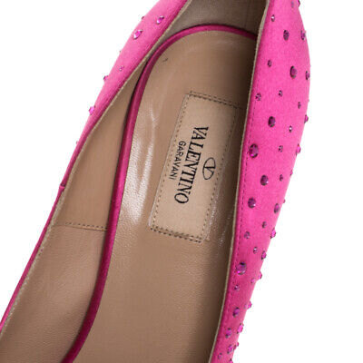 Valentino Pink Crystal Embellished Satin Peep Toe Platform Valentino Pink Crystal Embellished Satin Peep Toe Platform