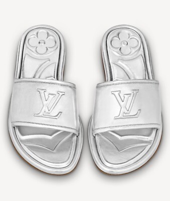 LOUIS VUITTON W'S MAGNETIC FLAT MULE SILVER. SIZE US 9 N / LV 39 N