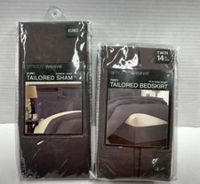 Bed Bath & Beyond Smooth Weave Tailored GRAY Twin Bed Skirt & 1 Tailored Sham