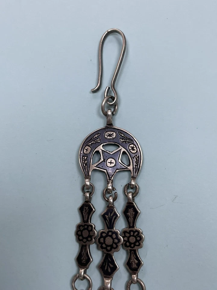 Antiguo Collar Colgante Pez Amuleto Plata Niello Otomano Dije Vintage 70g R Foto 4 de 4