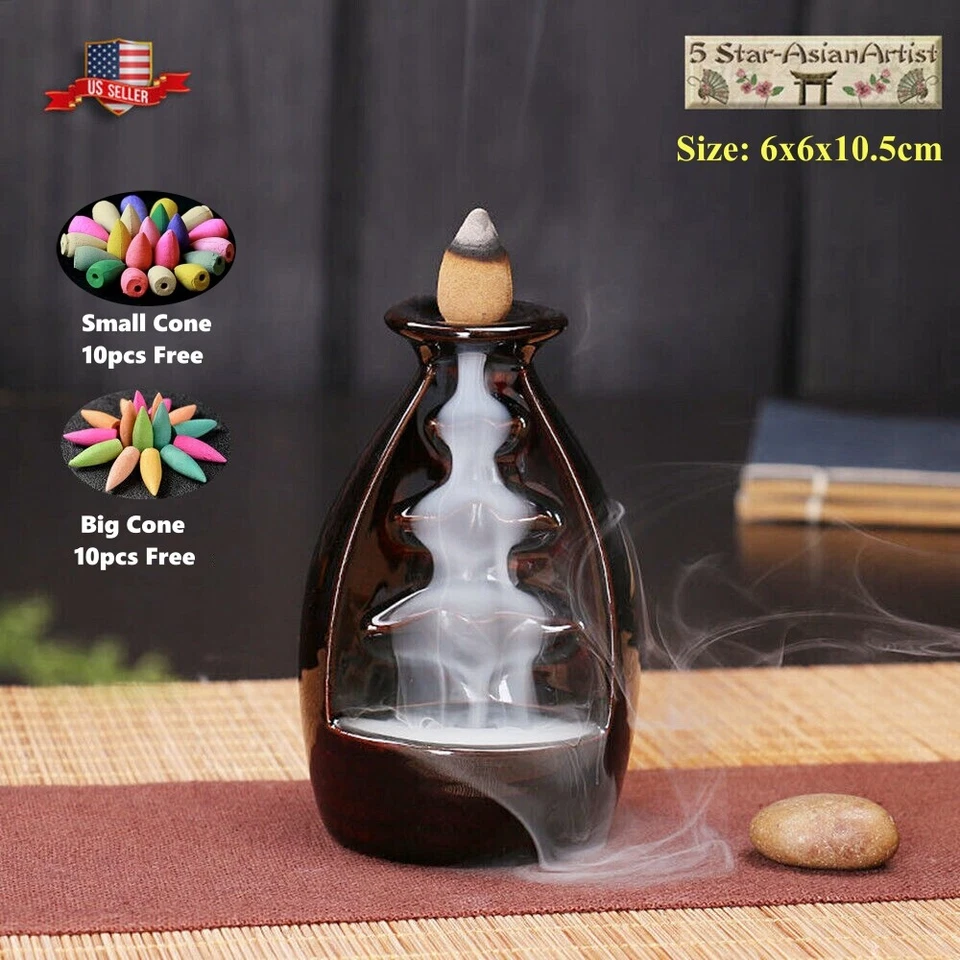 陶瓷回流瀑布香炉支架莲花瀑布和香锥 — 第 4/4 张图片