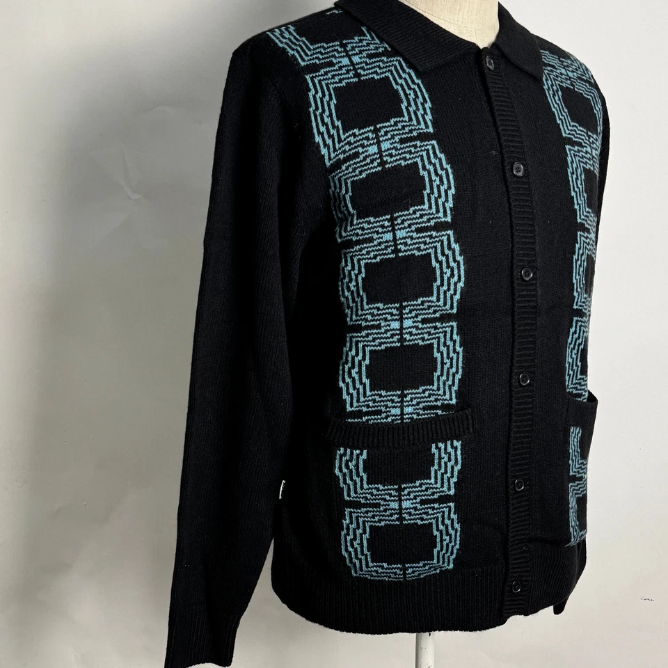 Cárdigan suéter Obey para hombre con botones Verdugo negro talla M nuevo con etiquetas Shepard Fairey Foto 2 de 4