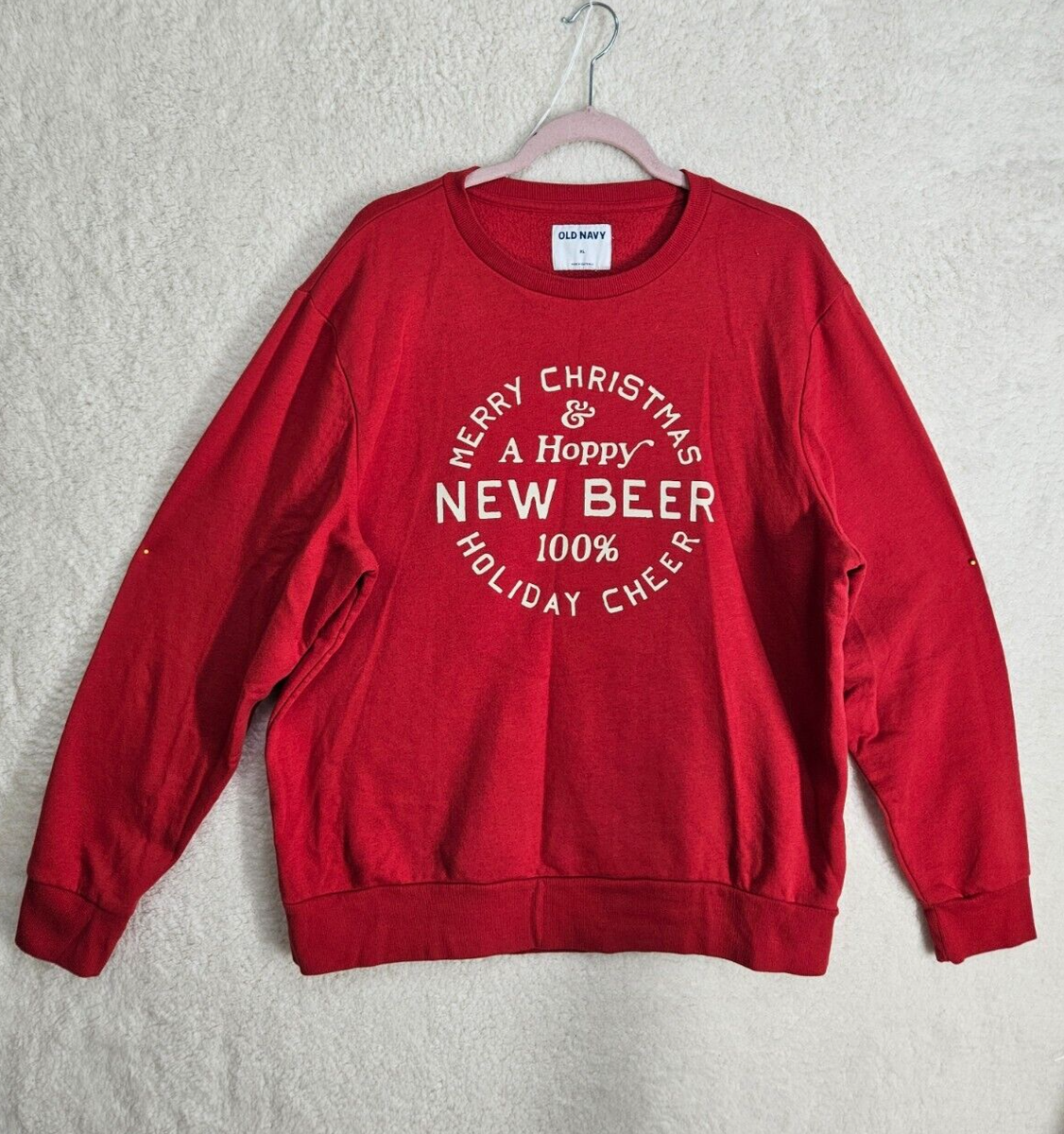 Old Navy Men Sweater Extra Large Red Fleece Long Sleeve Merry