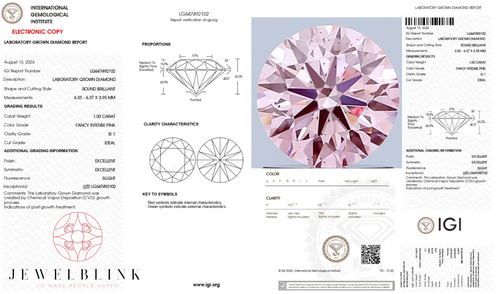 IGI Certified 1 CT Fancy Intense Pink SI1 Round Brilliant CVD Lab Grown Diamond - Picture 5 of 18