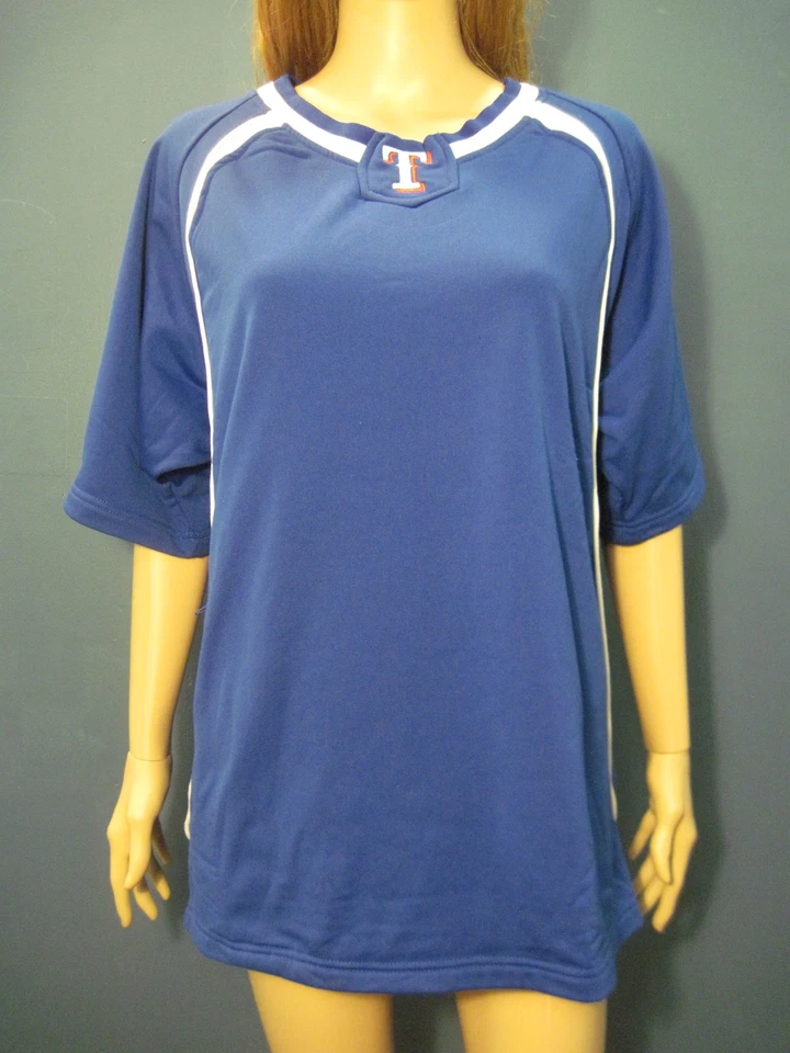 S blue soft embroidered T sports shirt by EASTON - white trim - zipper pockets - Image 2 of 4