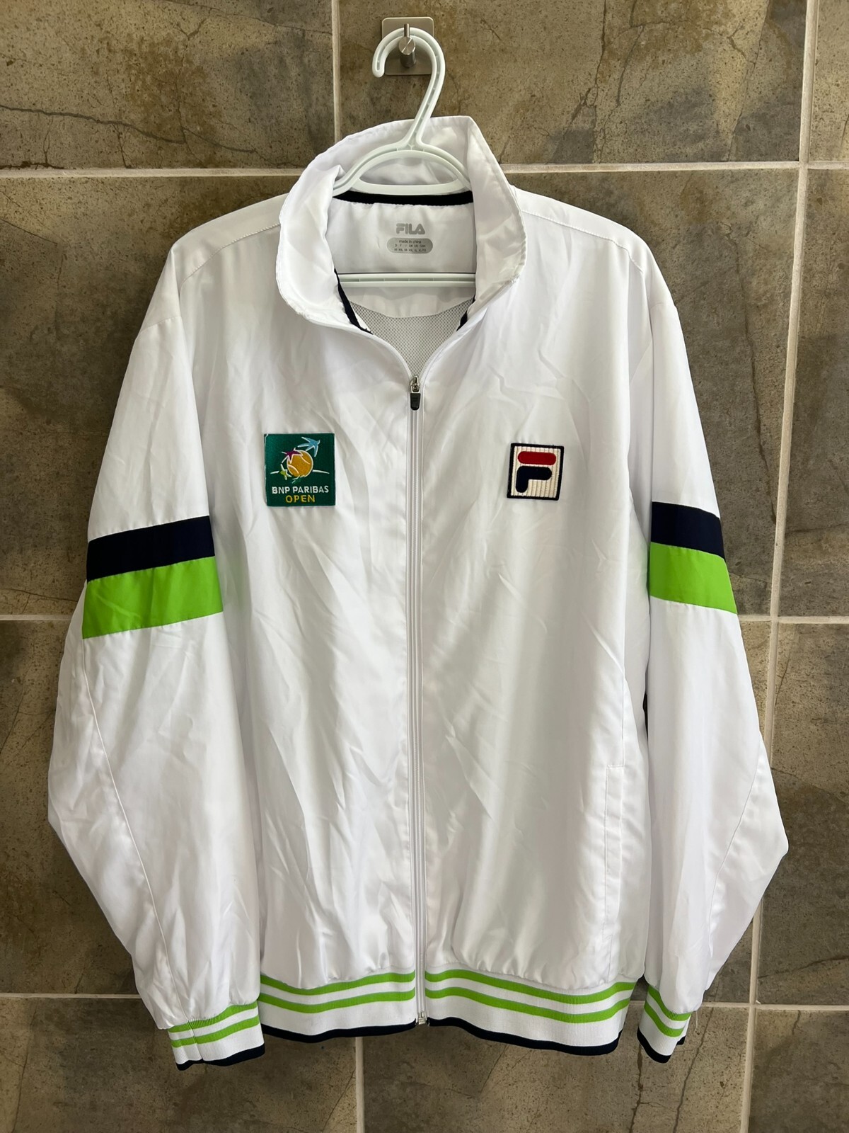 FILA BNP Paribas Tennis Open Uomo XL Giacca Tennis Bianco Giacca a Vento Vintage