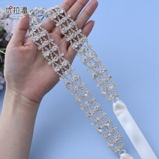 Handmade Crystal Chain Bridal Sash Hollow Rhinestone Chain Wedding Dress Belts