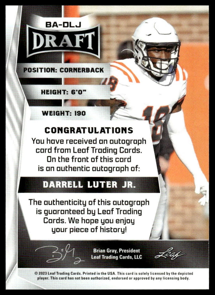 2023 Leaf Draft #BA-DLJ Darrell Luter Autographs Green - Image 2 of 2