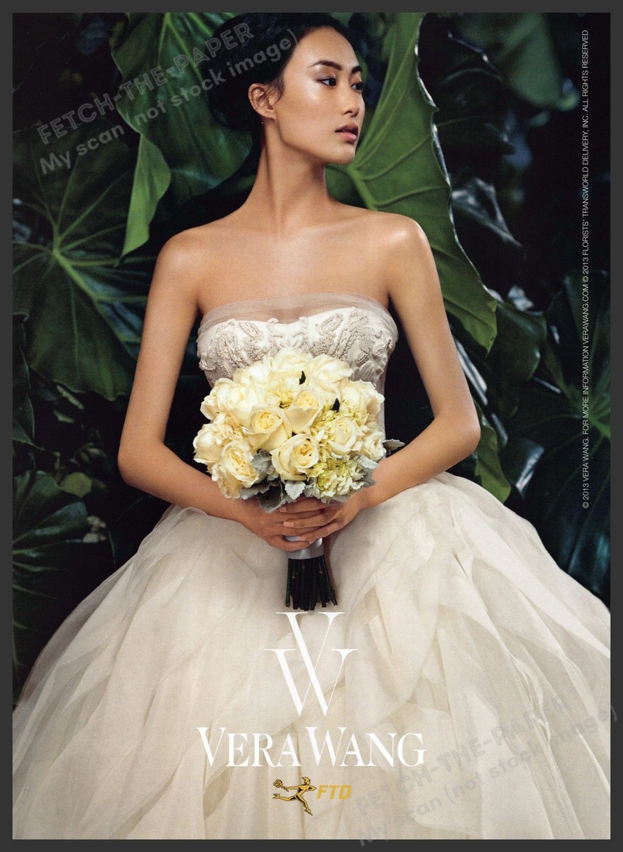 Vera Wang 2010s Print Advertisement 2013 Bride Strapless Holding Bouquet |  eBay