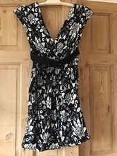 Mango Black and white belted dress medium size