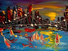 MARK KAZAV NIGHT CITY   IMPRESSIONIST CANVAS ORIGINAL OIL  PAINTING T56U54