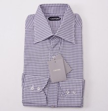 NWT 635 TOM FORD Gray-White Woven Check Cotton Dress Shirt 15.75 Classic-Fit