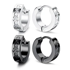 Men Women Punk Skull Small Chunky Stainless Steel Huggie Hoop Stud Earrings Gift