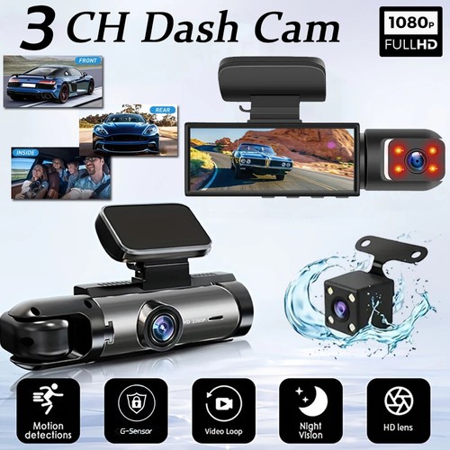 1080P 3 Camera Dash Cam Car Camera with IR Night Vision Loop Recording