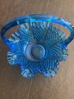 Fenton Hobnail Blue Glass 9" Basket with Handle and Ruffled Edge