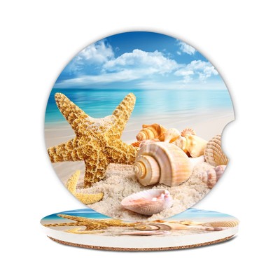 Starfish And Seashells On The Beach Car Coasters 2 Pack Car Cup Holderabsorbent 