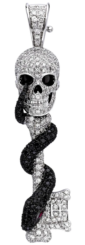 Colgante Llave y Calavera y Serpientes 3 Estilo Diamante Blanco y Negro Plata de Ley 925 Foto 3 de 4
