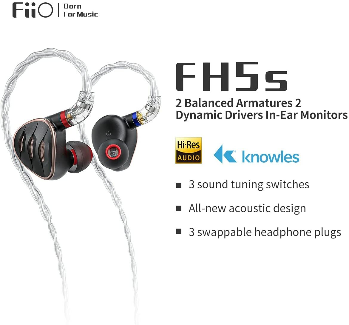 FiiO FH5s 2BA+2DD Quad Driver Hybrid in-Ear HiFi Stereo 