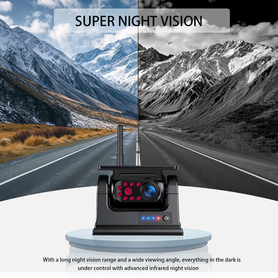 7" Wireless Quad Monitor DVR Solar Magnet Backup Camera For Truck Trailer Car - Image 2 of 4