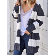 Striped Open Front Hooded Cardigan
