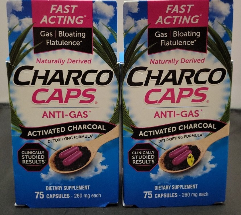 Lot Of 2 Charco Caps Fast Acting AntiGas Activated Charcoal 75 Capsules