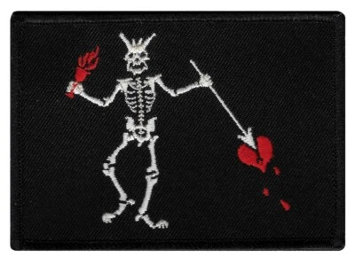 CYPRESS COLLECTIBLES INC. BLACKBEARD PIRATE FLAG iron-on PATCH JOLLY ROGER Skull Swords EMBROIDERED SKULL