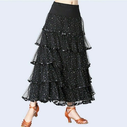 Femme Salle de Bal Jupe Moderne Danse Robe Tutu Sequin Valse Tango Latin - Photo 9/17