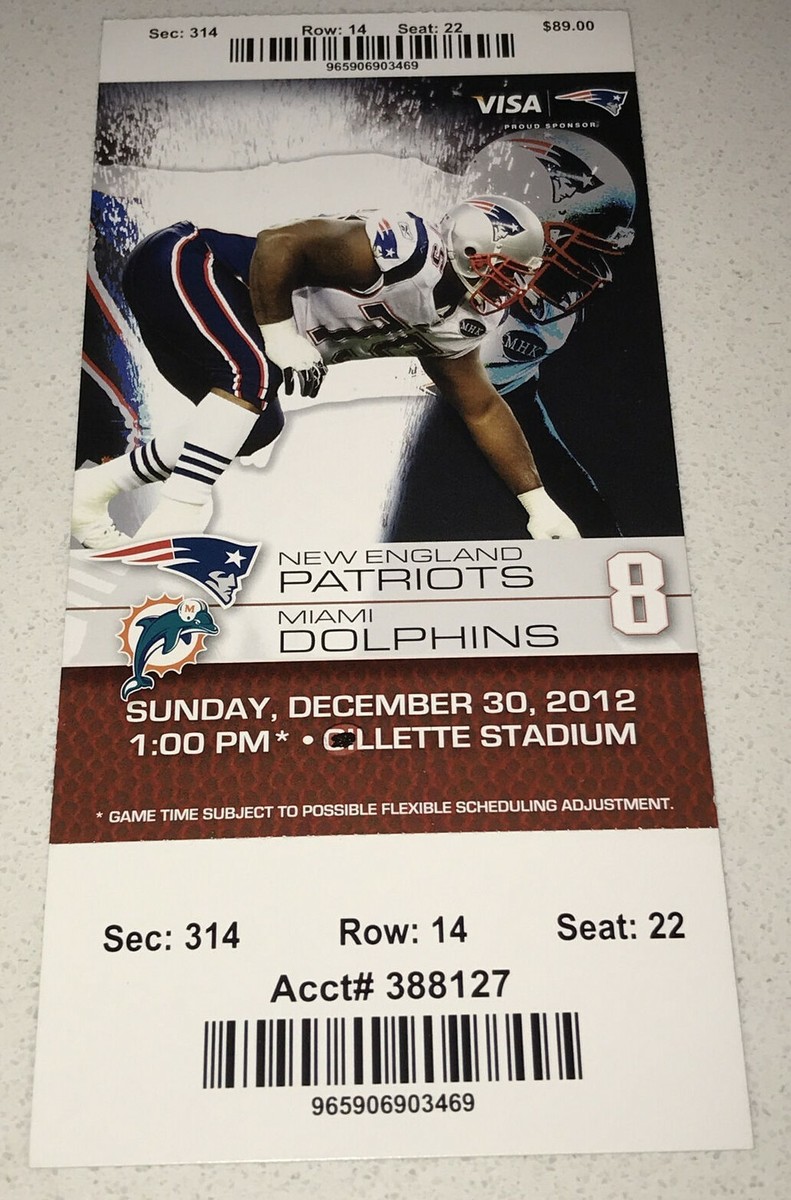 12/30/12 Miami Dolphins New England Patriots NFL Ticket Stub Brady 