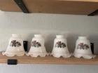 Set of 4 Vintage Milk Glass Floral Pattern Bell Lamp Shades