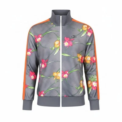 Replay Hommes Sweat XL Orange Gris Fleur Imprimé Zippé Manche Longue Décontracté - Photo 1/4