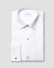 Men Eton White Striped Piqu Tuxedo Shirt Golden Slim Fit 41 16