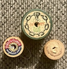 Vintage Wooden Spools With Little Thread From J  P Coats and Coats  Clark  s 3 