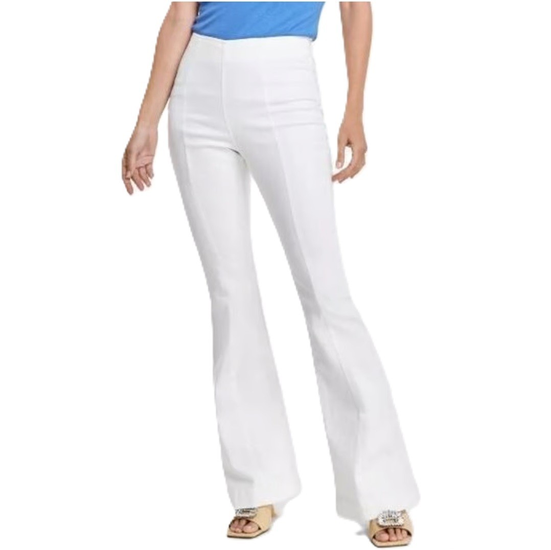 white flare leg dress pants Efsteb Women's Wide Leg Dress Pants High Waisted Business Casual Trousers Fashion Elegant Flared Pants Pocket Loose Bell Bottom Trouser (White,XXXL),