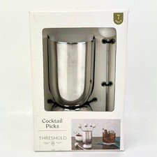 Cocktail Picks Silver Holder White Marble Picks 7 Pc Set Barware Threshold