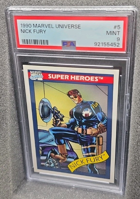 1990 MARVEL UNIVERSE SERIES 1 NICK FURY #5 PSA 9 MINT SUPER HEROES IMPEL view 4