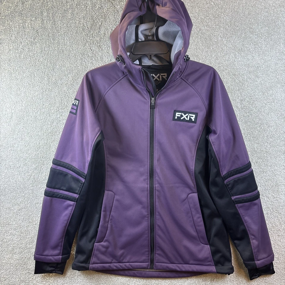 Chaqueta de carreras FXR para mujer mediana púrpura sudadera con capucha softshell moto de nieve bolsillos con cremallera Foto 2 de 4